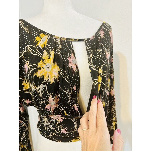 Free People Size M Last Time Floral Draped Blouse Boho Goth Whimsigoth Festival - Picture 4 of 14